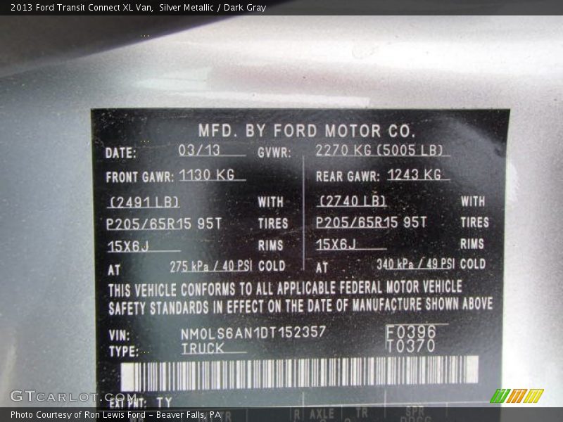 Silver Metallic / Dark Gray 2013 Ford Transit Connect XL Van