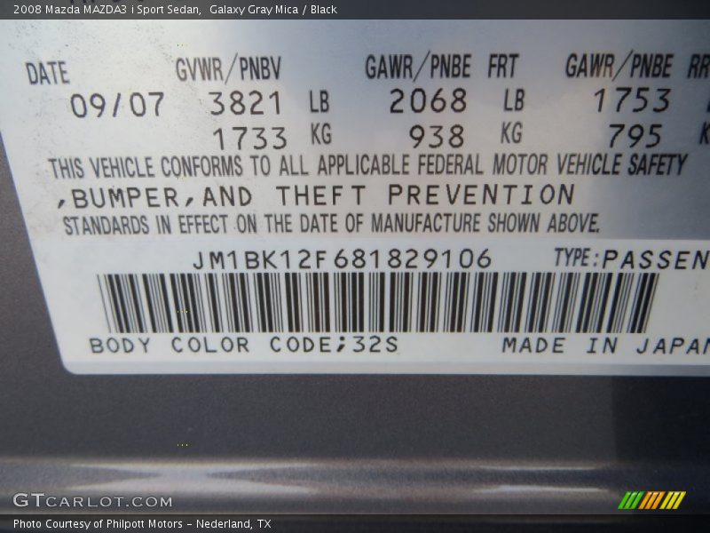 2008 MAZDA3 i Sport Sedan Galaxy Gray Mica Color Code 32S
