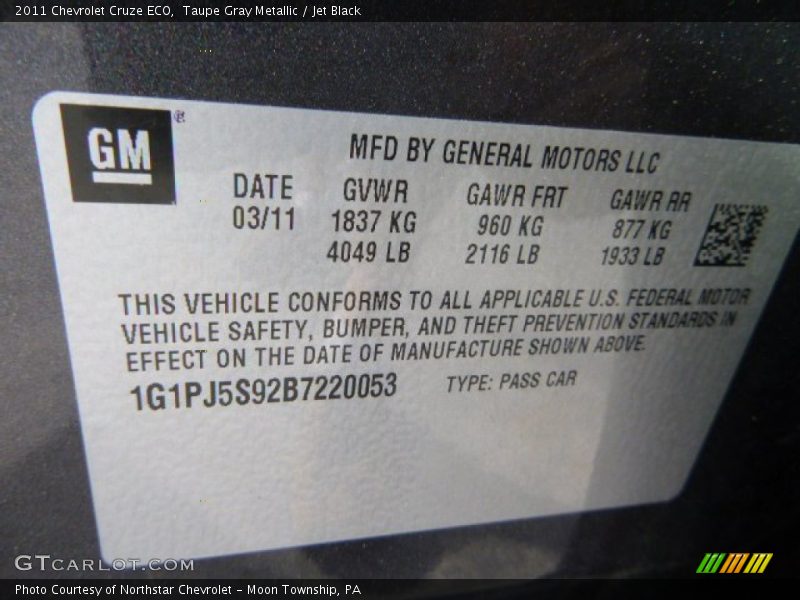 Taupe Gray Metallic / Jet Black 2011 Chevrolet Cruze ECO