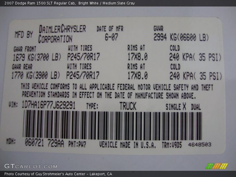 Bright White / Medium Slate Gray 2007 Dodge Ram 1500 SLT Regular Cab