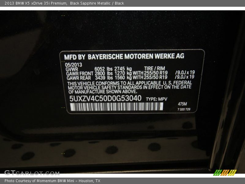 Black Sapphire Metallic / Black 2013 BMW X5 xDrive 35i Premium