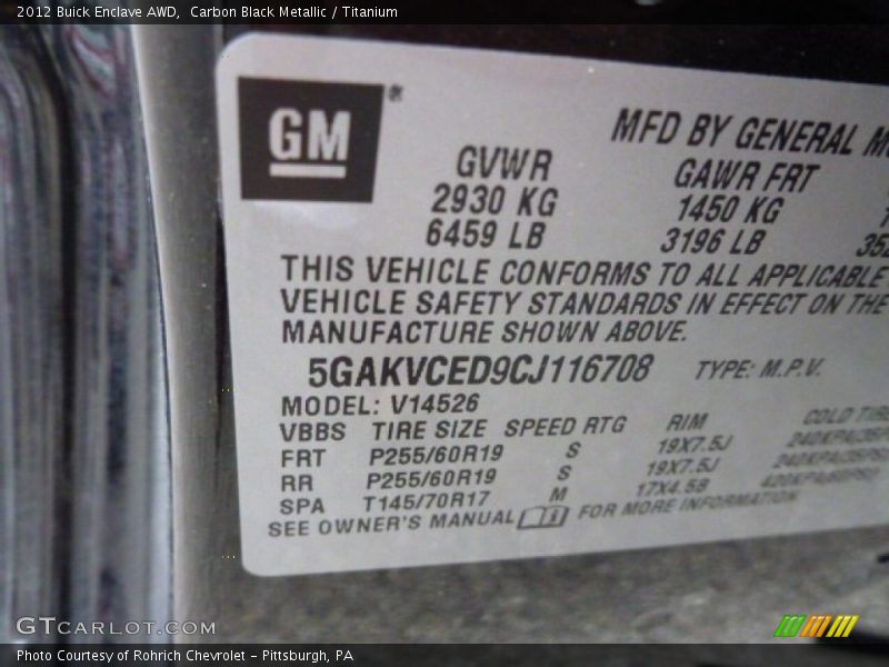 Carbon Black Metallic / Titanium 2012 Buick Enclave AWD