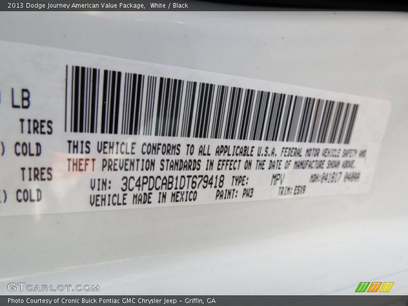 White / Black 2013 Dodge Journey American Value Package