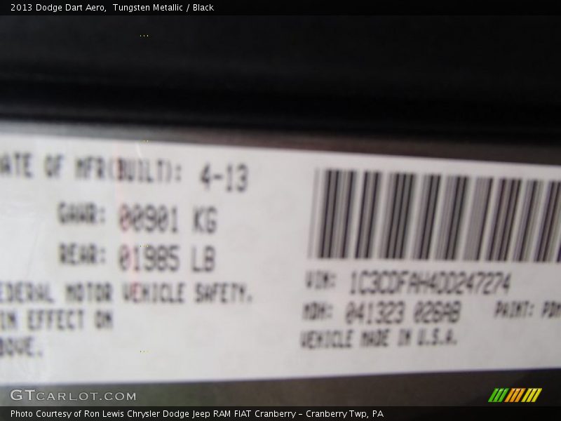 Tungsten Metallic / Black 2013 Dodge Dart Aero