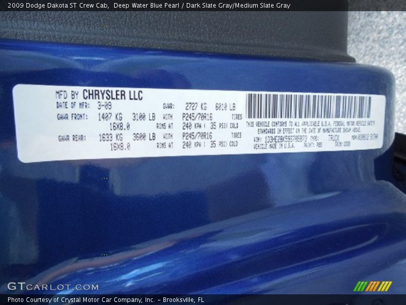 Deep Water Blue Pearl / Dark Slate Gray/Medium Slate Gray 2009 Dodge Dakota ST Crew Cab