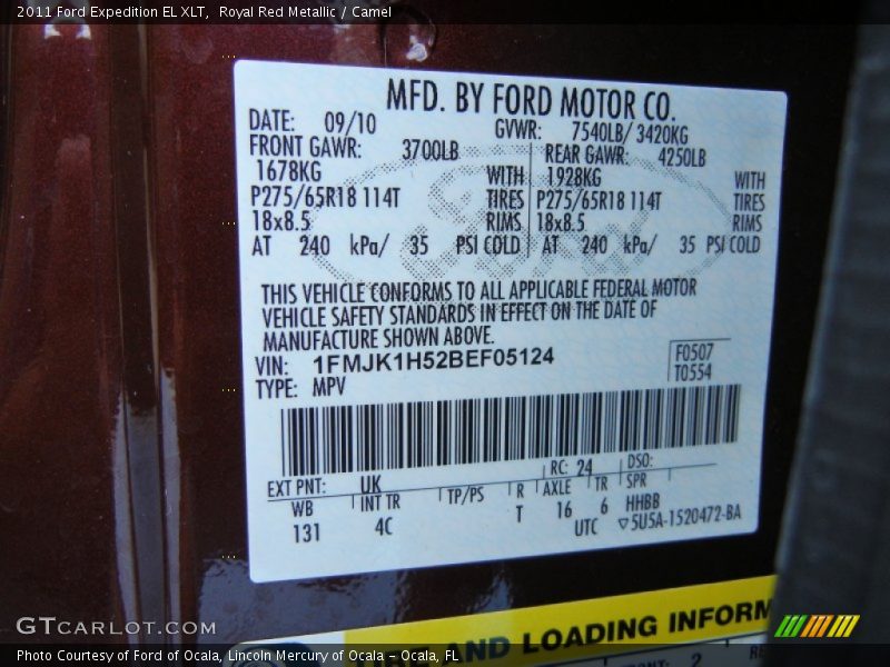 2011 Expedition EL XLT Royal Red Metallic Color Code UK