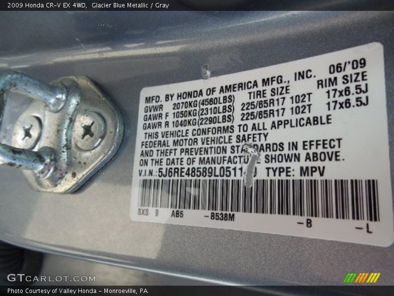 Glacier Blue Metallic / Gray 2009 Honda CR-V EX 4WD