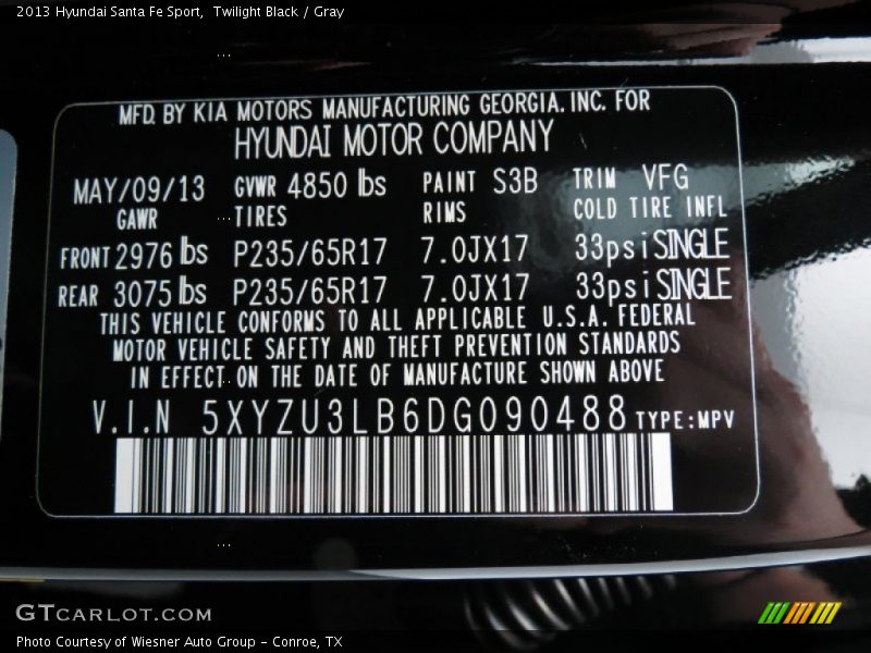 Twilight Black / Gray 2013 Hyundai Santa Fe Sport