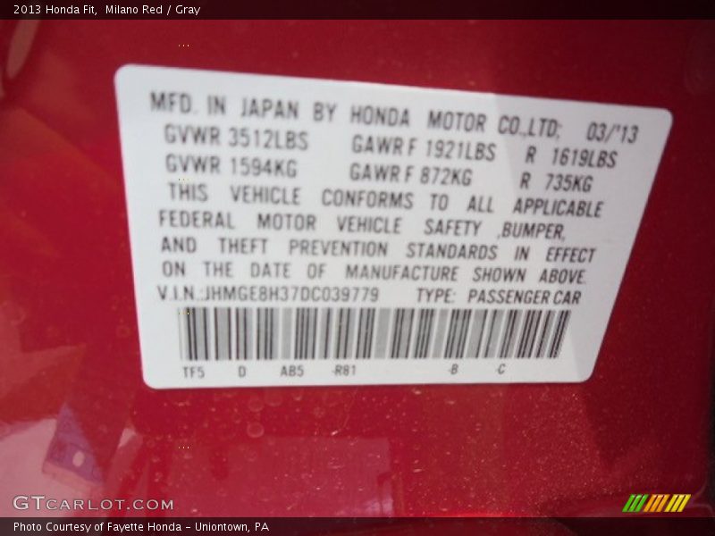 Milano Red / Gray 2013 Honda Fit