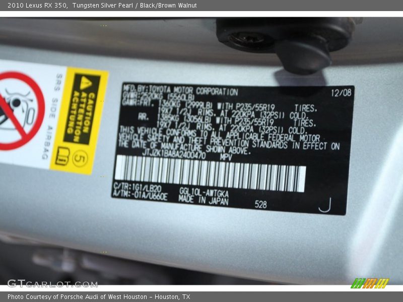 Tungsten Silver Pearl / Black/Brown Walnut 2010 Lexus RX 350
