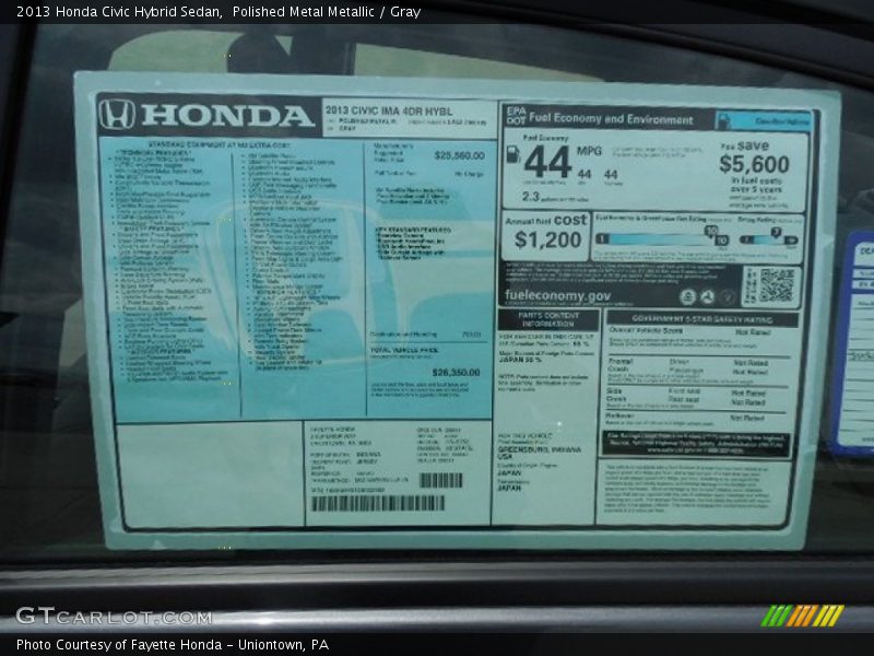  2013 Civic Hybrid Sedan Window Sticker