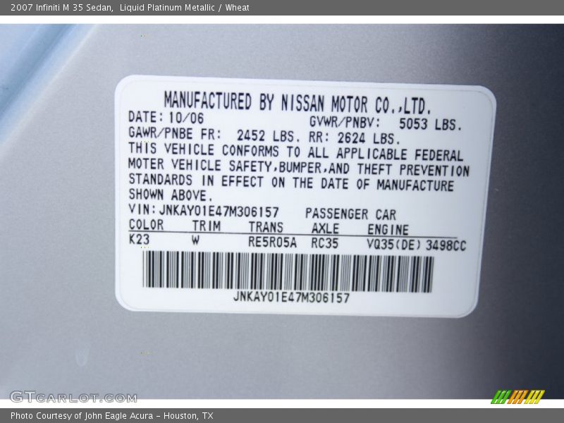 Liquid Platinum Metallic / Wheat 2007 Infiniti M 35 Sedan