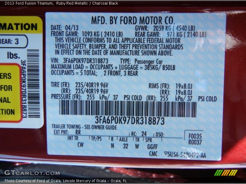 Ruby Red Metallic / Charcoal Black 2013 Ford Fusion Titanium