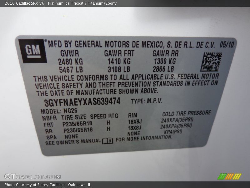 Platinum Ice Tricoat / Titanium/Ebony 2010 Cadillac SRX V6