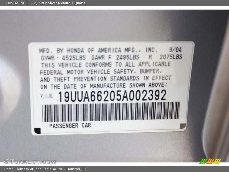 Satin Silver Metallic / Quartz 2005 Acura TL 3.2