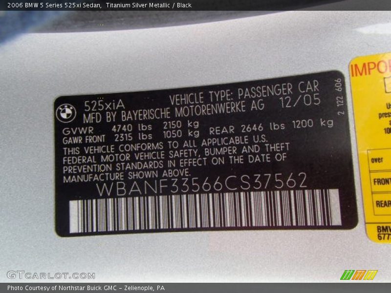 Titanium Silver Metallic / Black 2006 BMW 5 Series 525xi Sedan