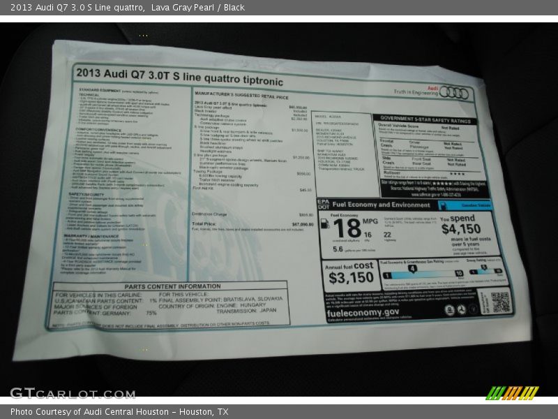  2013 Q7 3.0 S Line quattro Window Sticker