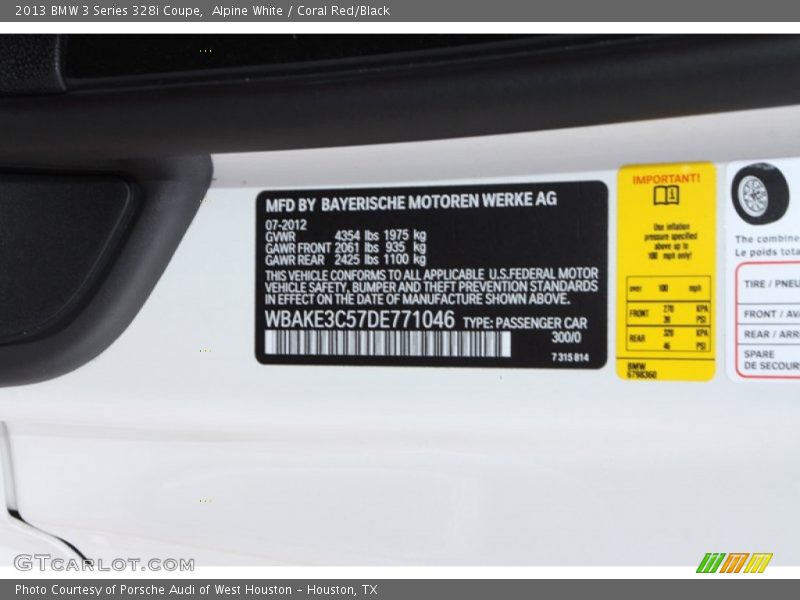 2013 3 Series 328i Coupe Alpine White Color Code 300