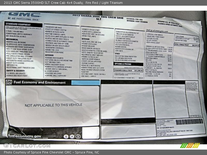  2013 Sierra 3500HD SLT Crew Cab 4x4 Dually Window Sticker