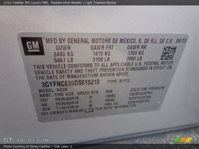 Radiant Silver Metallic / Light Titanium/Ebony 2013 Cadillac SRX Luxury FWD