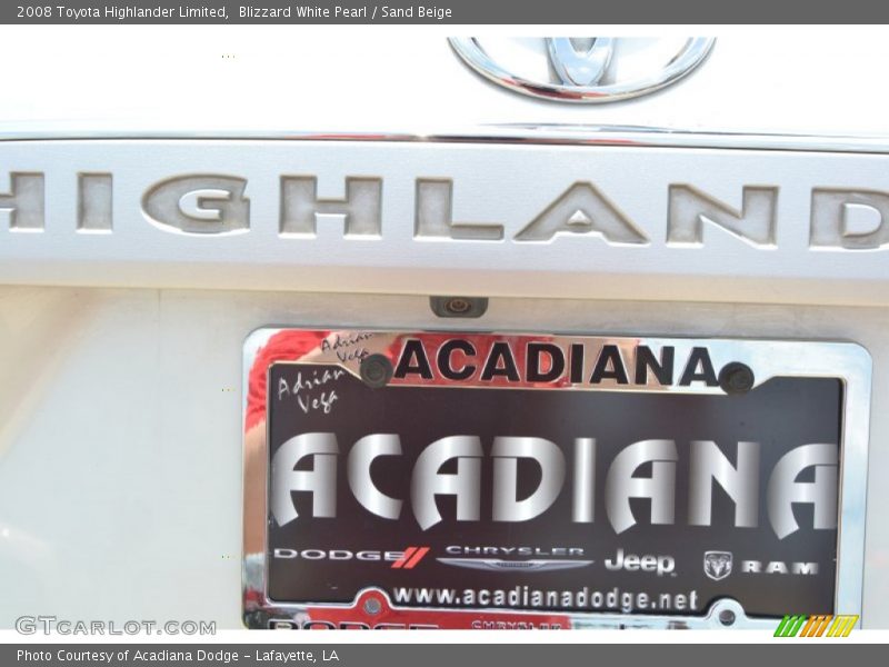 Blizzard White Pearl / Sand Beige 2008 Toyota Highlander Limited