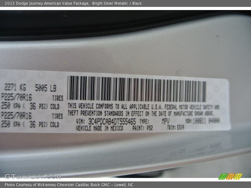 Bright Silver Metallic / Black 2013 Dodge Journey American Value Package