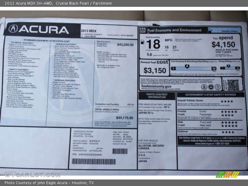 Crystal Black Pearl / Parchment 2013 Acura MDX SH-AWD
