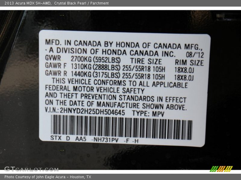 Crystal Black Pearl / Parchment 2013 Acura MDX SH-AWD