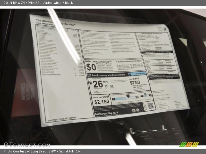  2014 Z4 sDrive28i Window Sticker