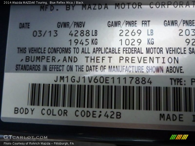 Blue Reflex Mica / Black 2014 Mazda MAZDA6 Touring