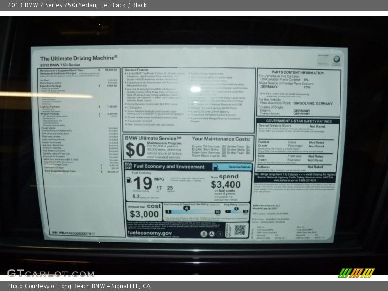 Jet Black / Black 2013 BMW 7 Series 750i Sedan