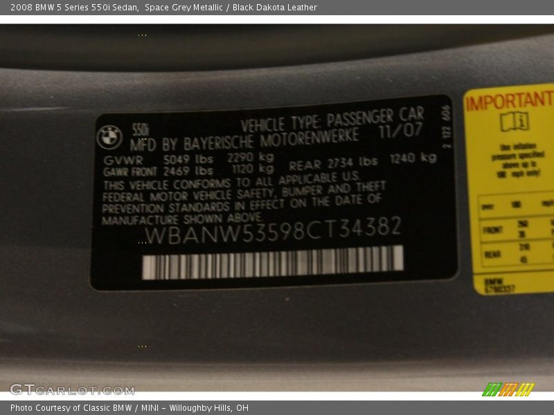 Space Grey Metallic / Black Dakota Leather 2008 BMW 5 Series 550i Sedan