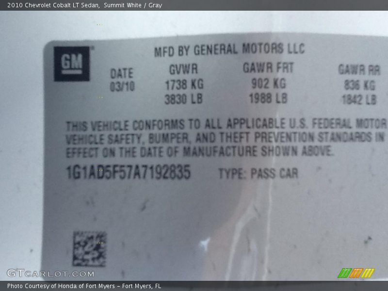 Summit White / Gray 2010 Chevrolet Cobalt LT Sedan