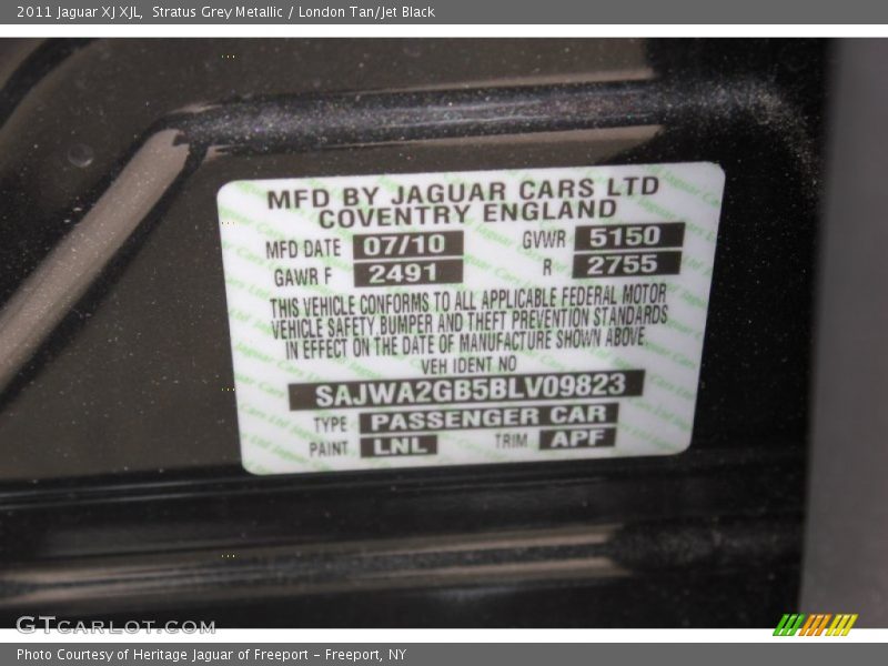 2011 XJ XJL Stratus Grey Metallic Color Code LNL