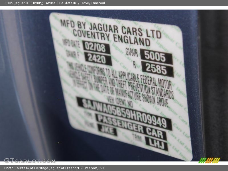 2009 XF Luxury Azure Blue Metallic Color Code JKE