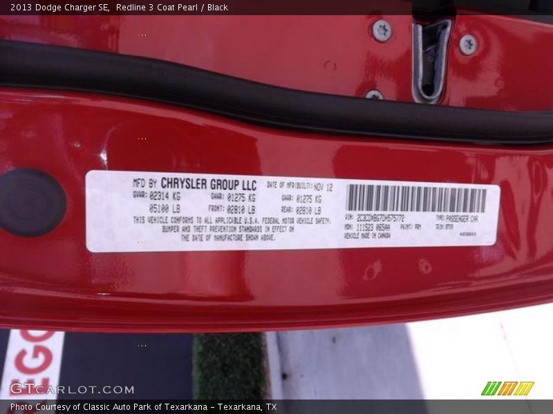 Redline 3 Coat Pearl / Black 2013 Dodge Charger SE