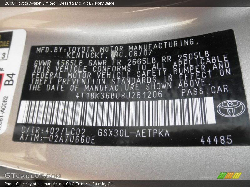 Desert Sand Mica / Ivory Beige 2008 Toyota Avalon Limited