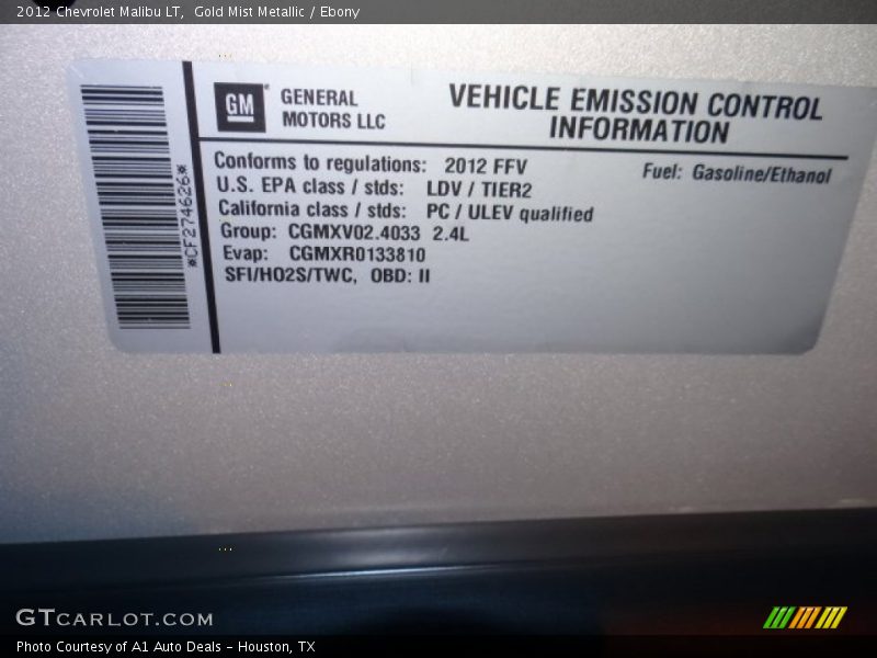 Gold Mist Metallic / Ebony 2012 Chevrolet Malibu LT