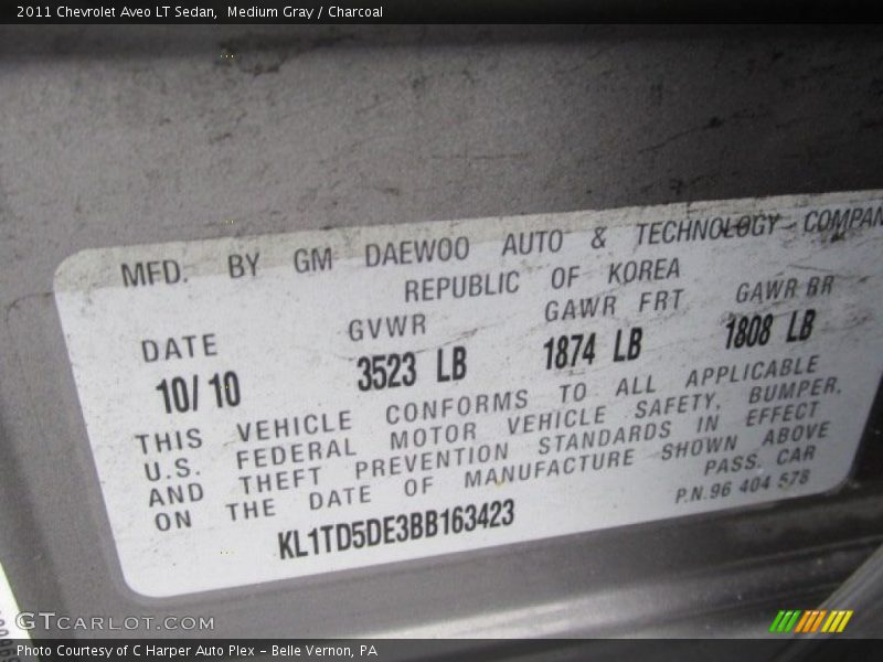 Medium Gray / Charcoal 2011 Chevrolet Aveo LT Sedan