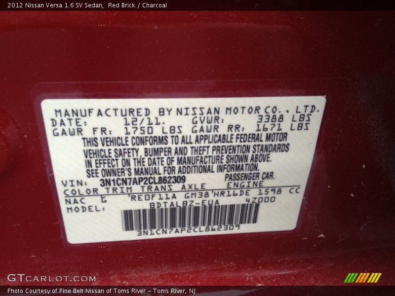 Red Brick / Charcoal 2012 Nissan Versa 1.6 SV Sedan