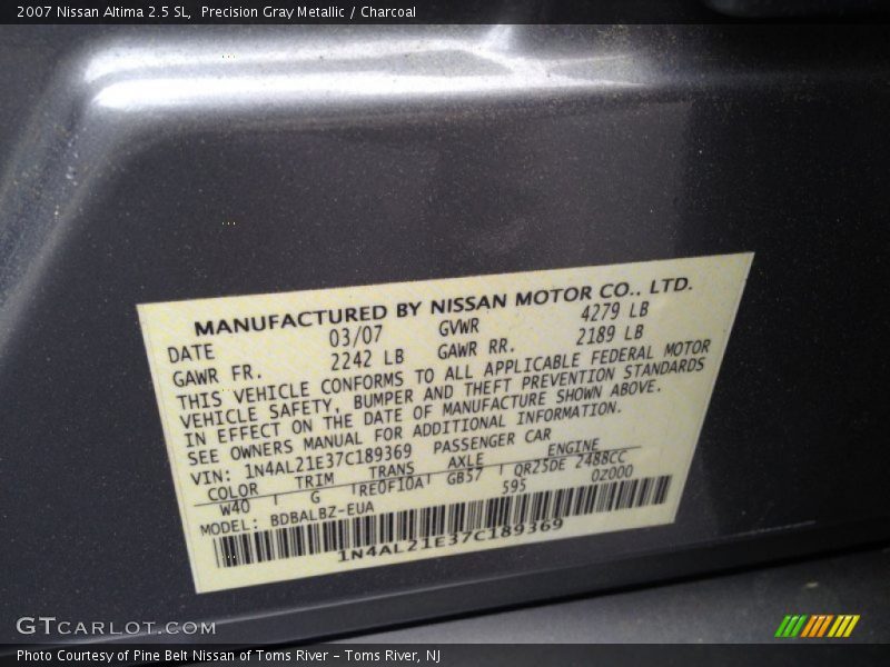 Precision Gray Metallic / Charcoal 2007 Nissan Altima 2.5 SL