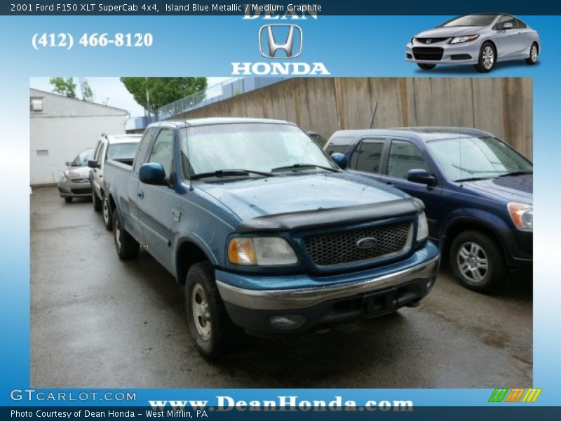 Island Blue Metallic / Medium Graphite 2001 Ford F150 XLT SuperCab 4x4