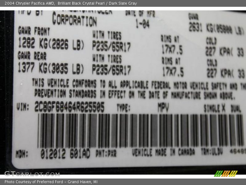 Brilliant Black Crystal Pearl / Dark Slate Gray 2004 Chrysler Pacifica AWD
