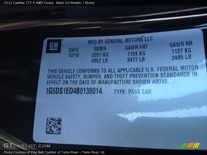 Black Ice Metallic / Ebony 2011 Cadillac CTS 4 AWD Coupe