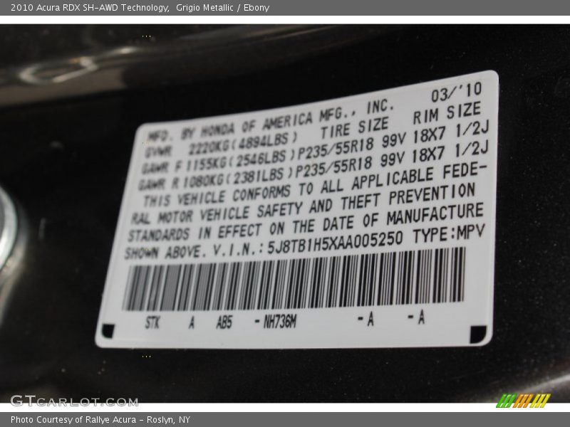 Grigio Metallic / Ebony 2010 Acura RDX SH-AWD Technology