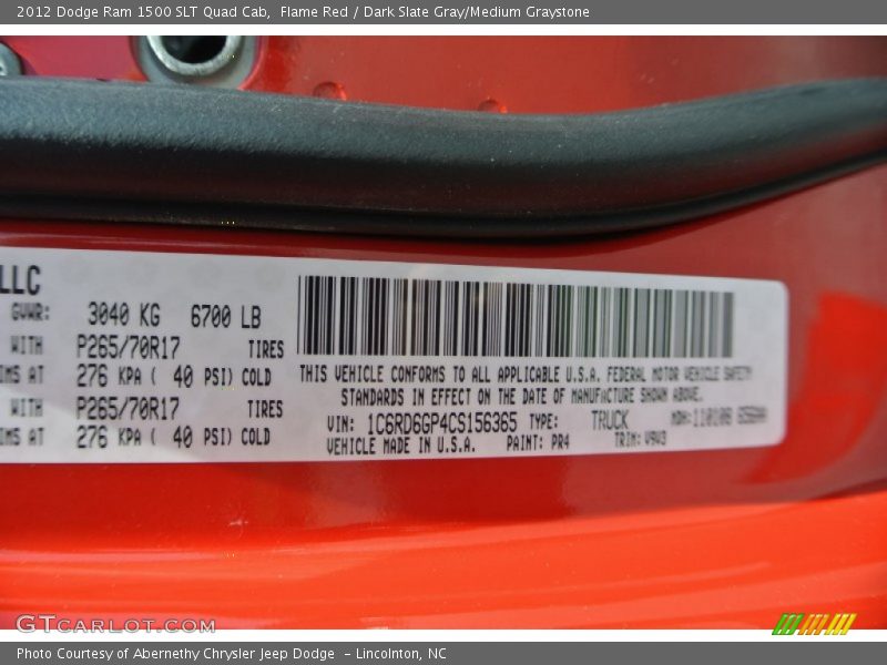 Flame Red / Dark Slate Gray/Medium Graystone 2012 Dodge Ram 1500 SLT Quad Cab