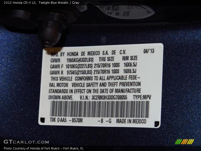 Twilight Blue Metallic / Gray 2013 Honda CR-V LX