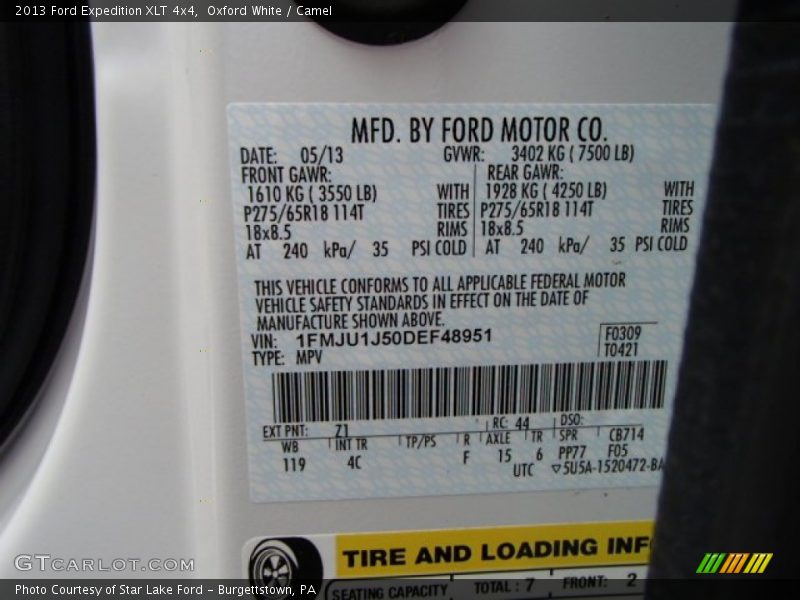 Oxford White / Camel 2013 Ford Expedition XLT 4x4