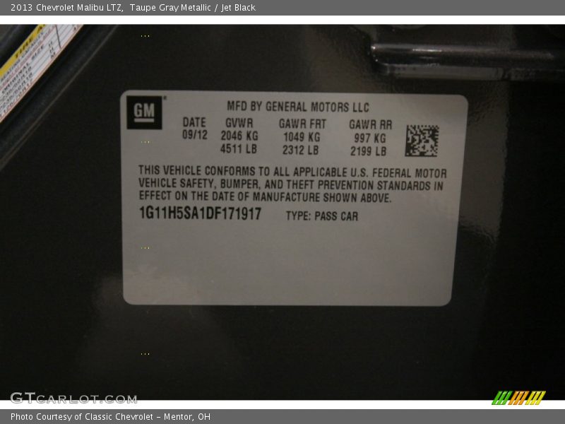 Info Tag of 2013 Malibu LTZ