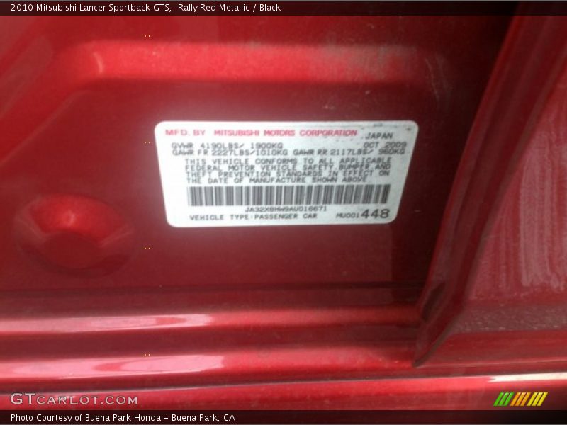 Rally Red Metallic / Black 2010 Mitsubishi Lancer Sportback GTS